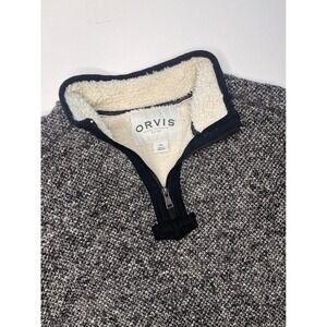 Orvis Mens Sherpa Lined Quarter Zip Pullover Sweater Heathered Gray Size L G